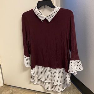 Great shirt for work. Maroon with white